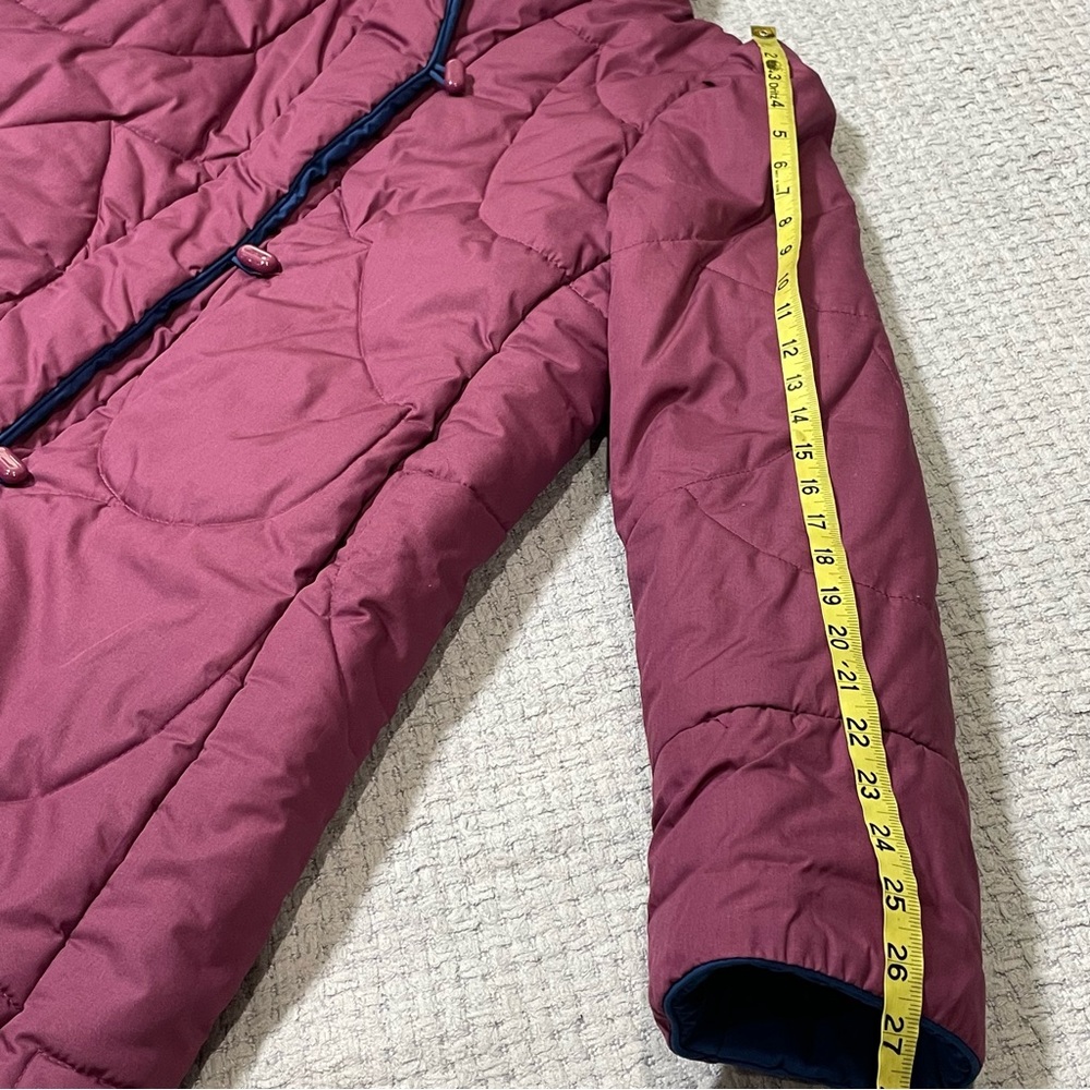 RARE Vtg 70s 80s Quilted Puffer Coat Saxton Hall Mauve/Blue Full Length Medium - Picture 16 of 16
